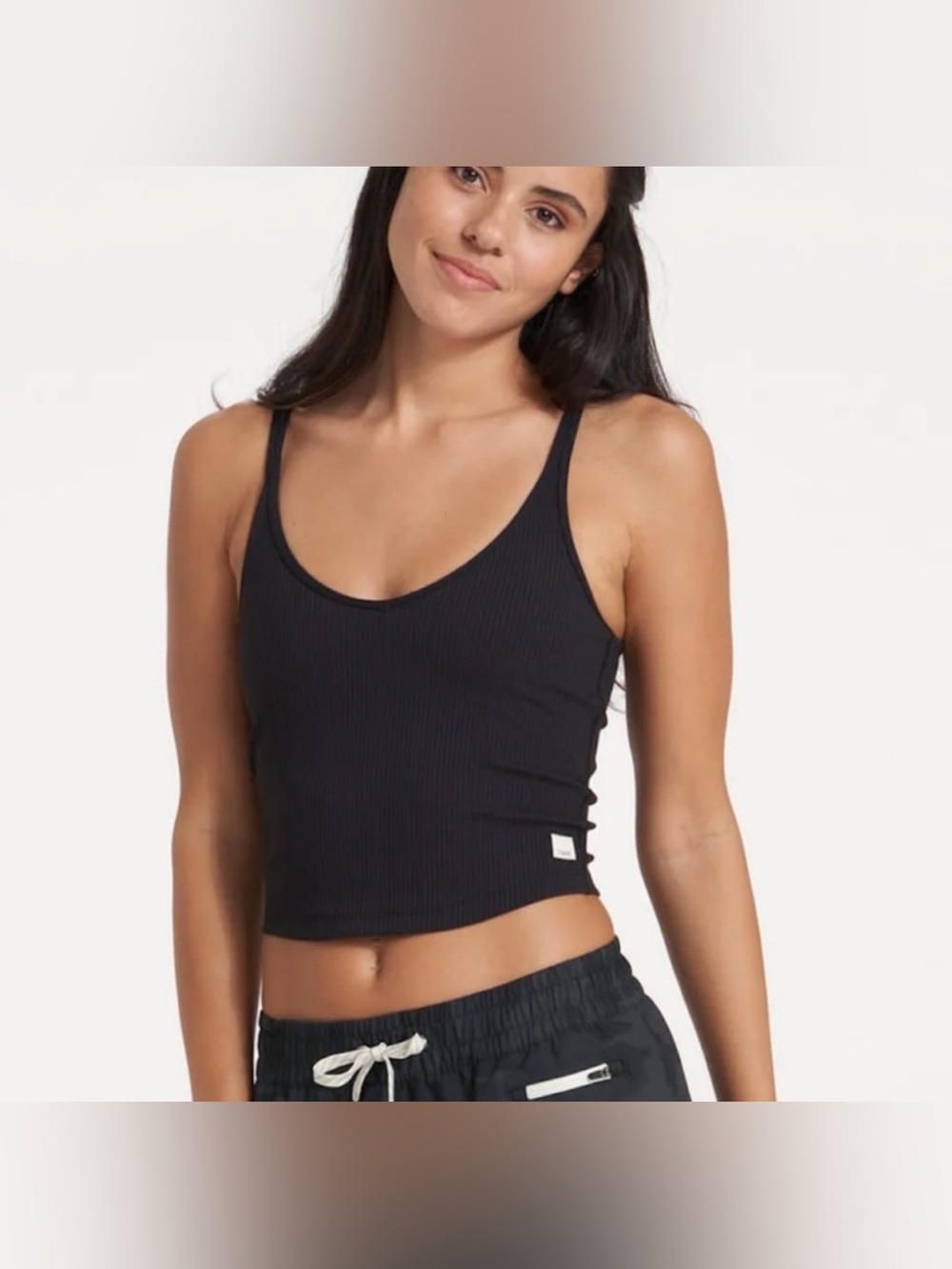 Vuori Black Ribbed Cropped Tank